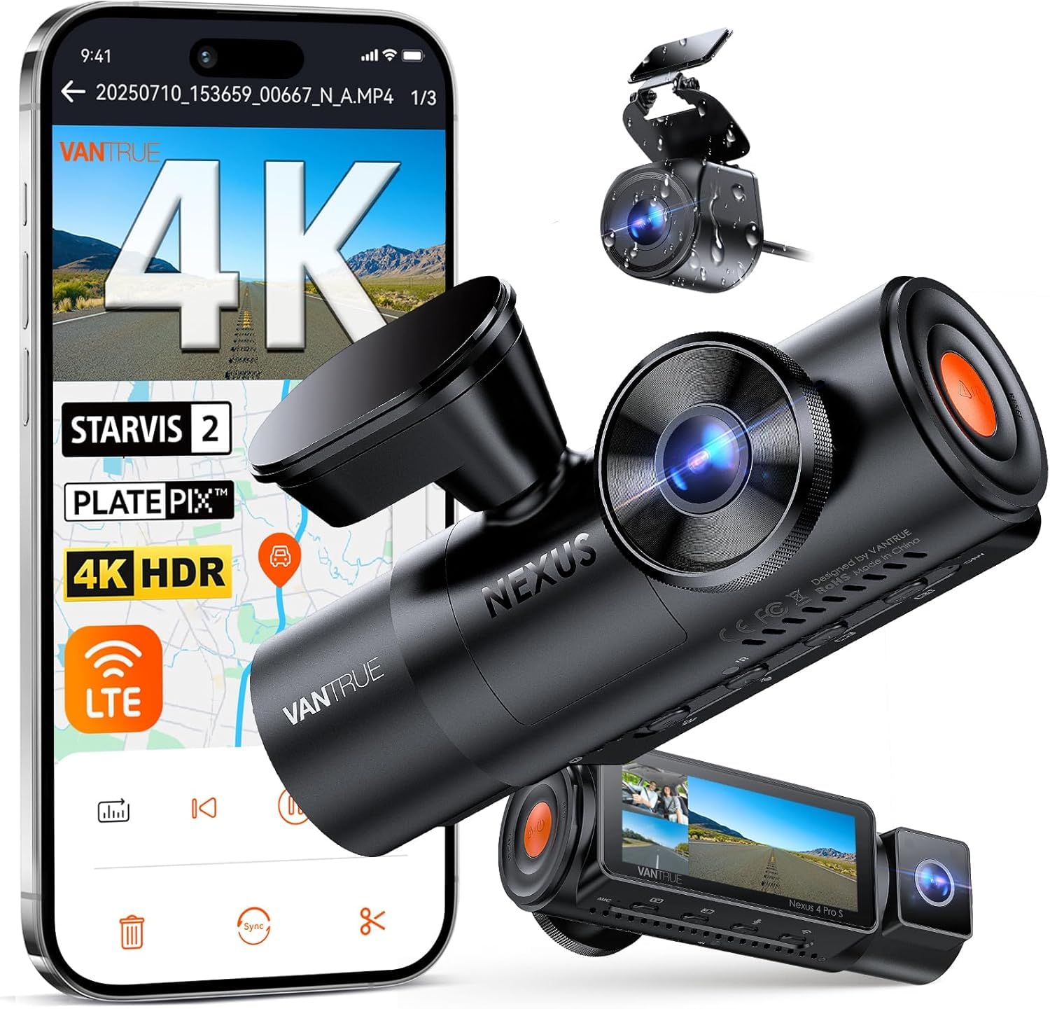 VANTRUE N4 Pro 4K Dashcam für Auto mit STARVIS 2 Kamera, GPS und 24Stunden-Parküberwachung
